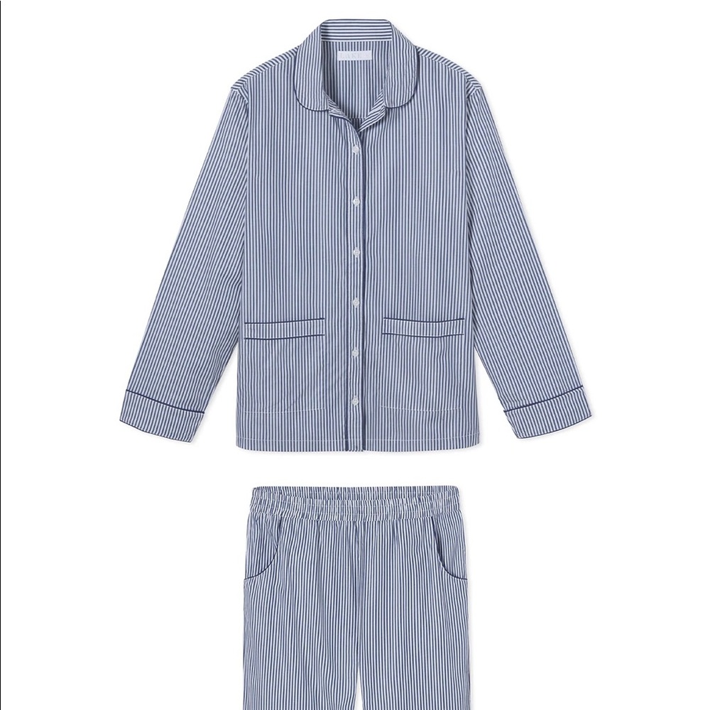 Lake Poplin Piped Pants Set in Navy Stripe - Picture 2 of 3